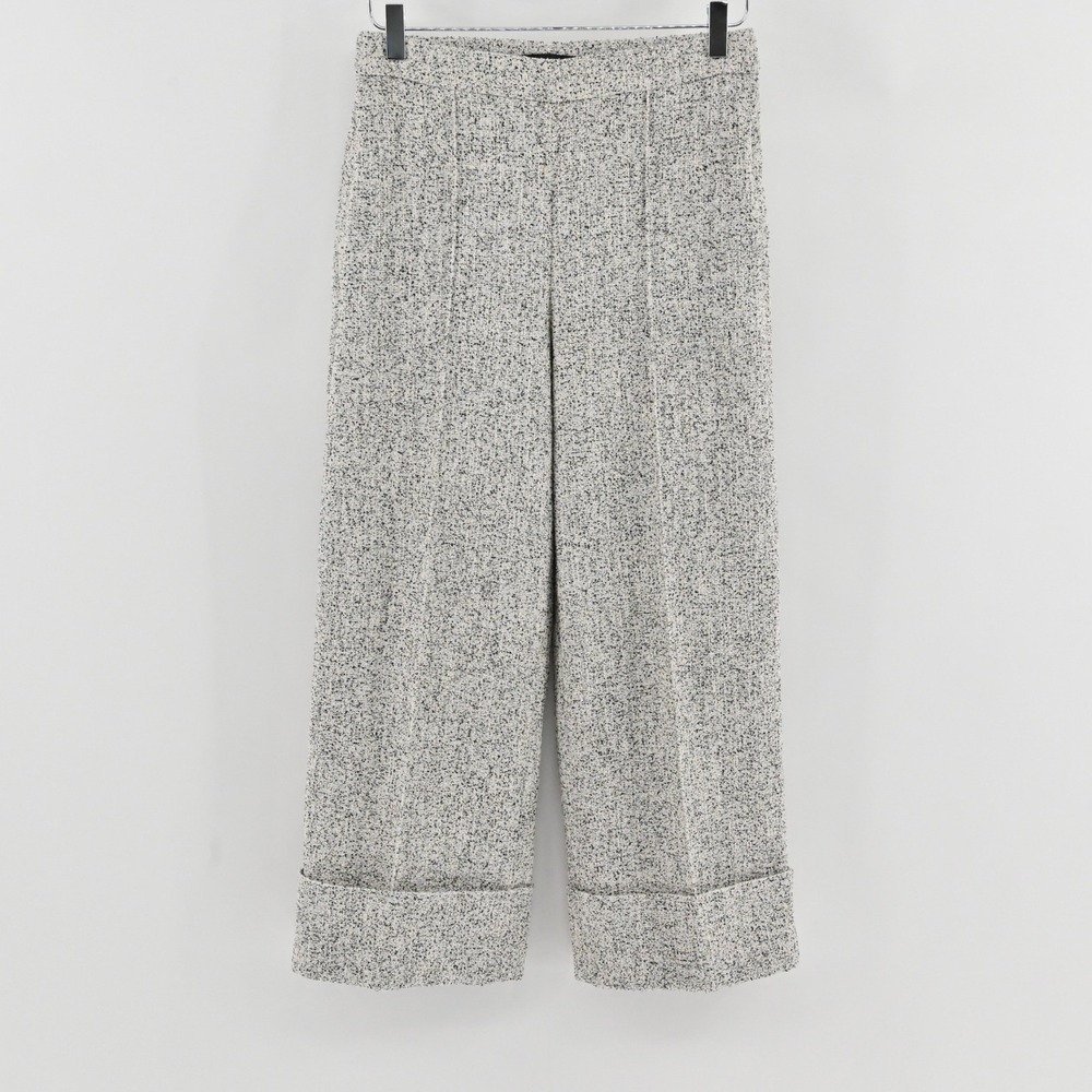 Club Monaco Tweed Wide Leg Crop Cuff Pants Womens Size 2 Gray Cotton Old Money